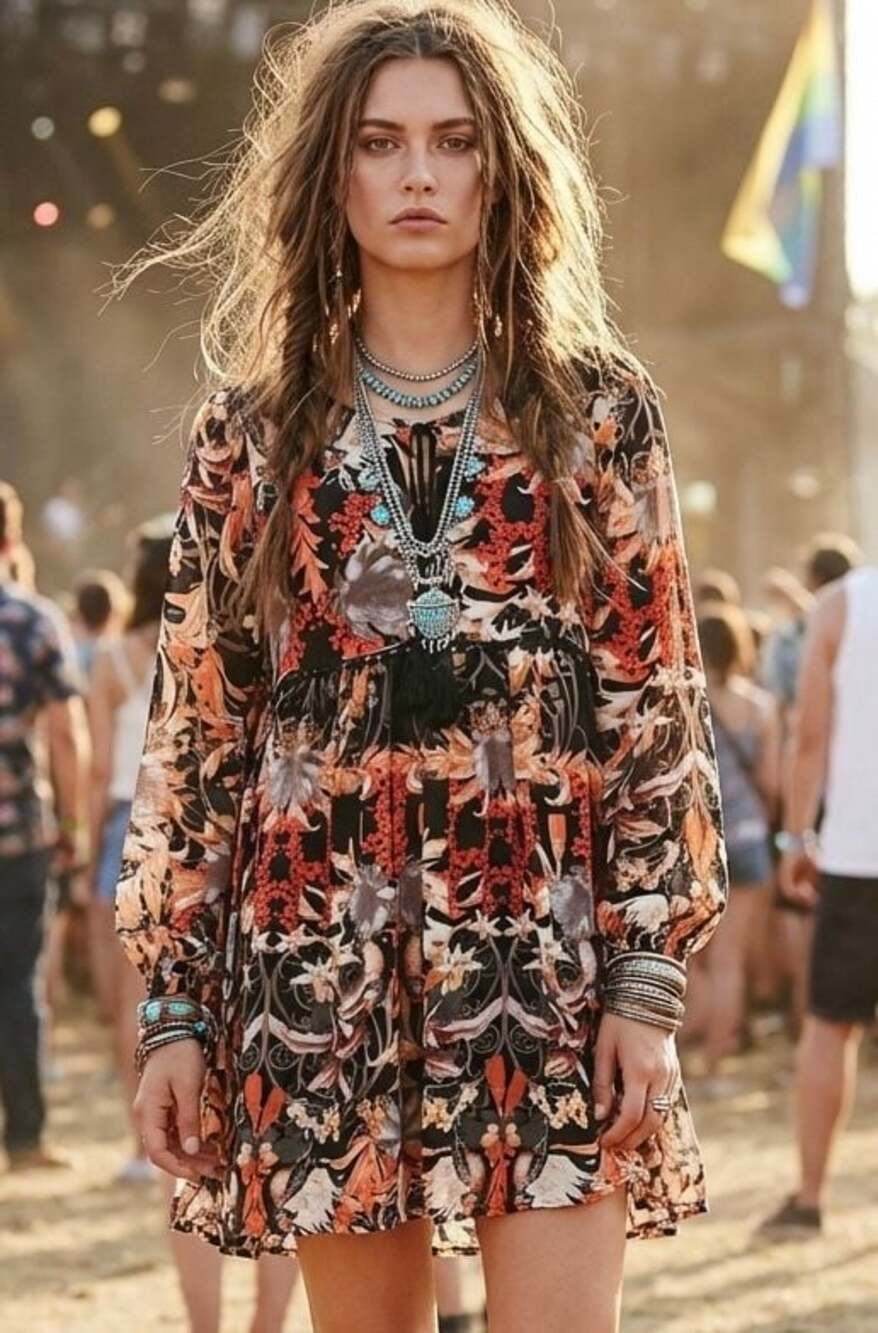 Spell & The Gypsy Collective Phoenix Boho Mini Dress in Black and Orange - EK